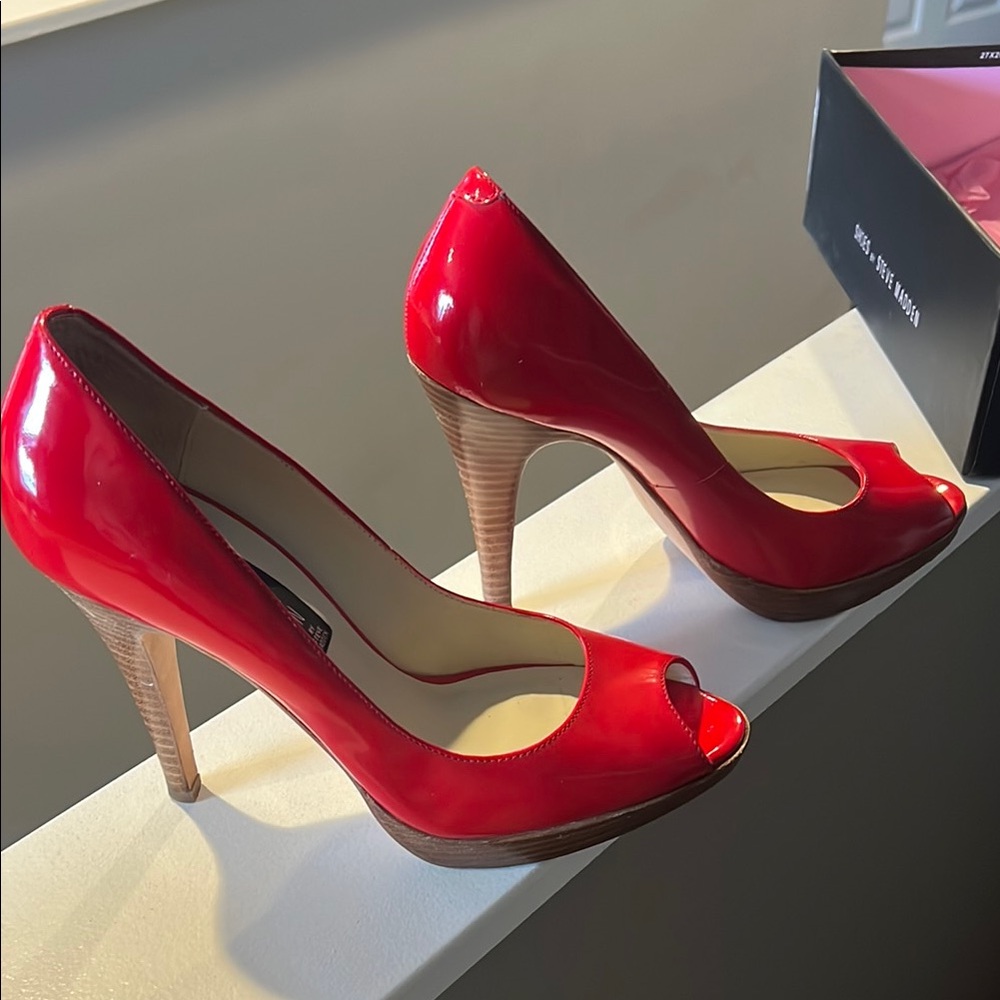 Red Peep-Toe Heels Steven by Steve Madden